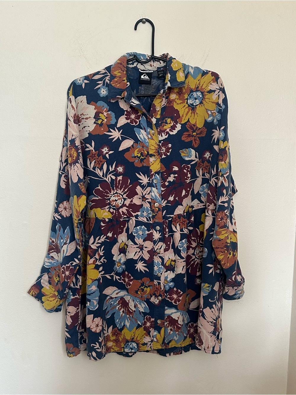 Quiksilver Floral Button Front Fall Dress Long Sleeve XS